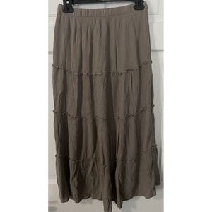 Hollister Ultra High Rise Tiered Maxi Skirt Brown Taupe Boho Crinkle Ruffle SZ S